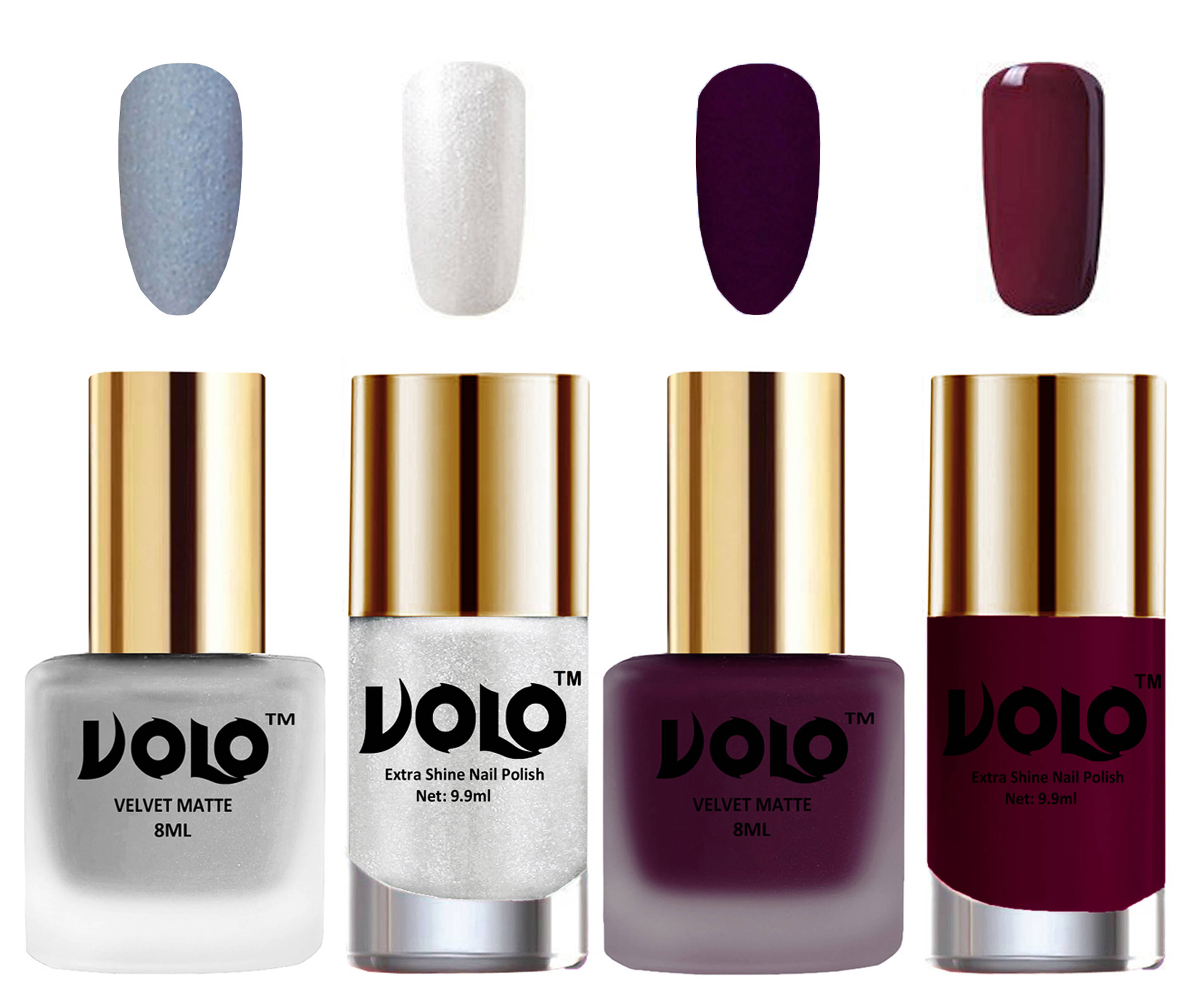 VOLO Extra Shine AND Dull Velvet Matte Nail Polish Silver,Wine,Silver, Wine Glossy Pack of 4 36 mL VOLO Extra Shine AND Dull Velvet Matte Nail Polish Silver,Wine,Silver, Wine Glossy Pack of 4 36 mL