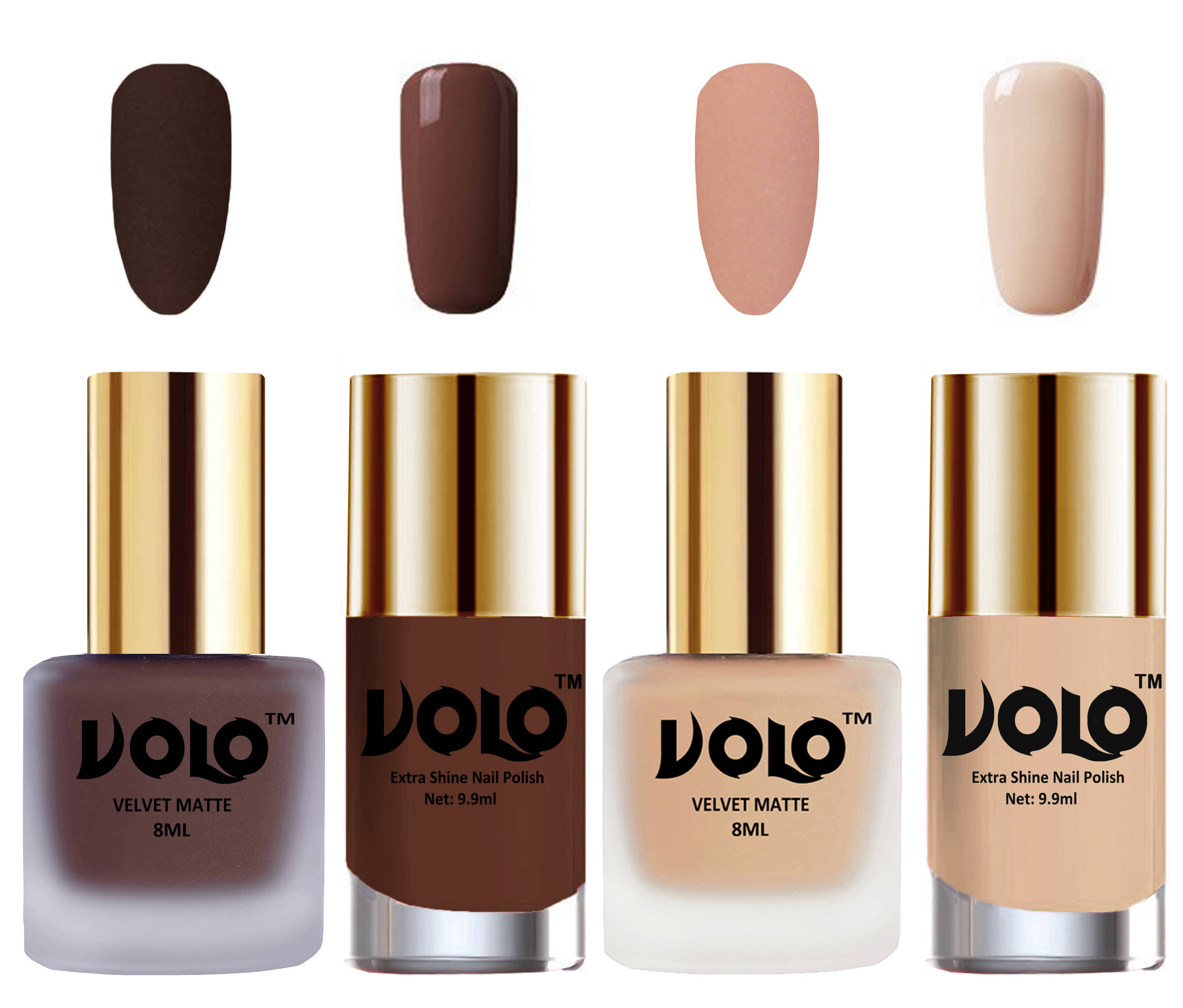     			VOLO Extra Shine AND Dull Velvet Matte Nail Polish Brown,Nude,Brown, Nude Matte Pack of 4 36 mL