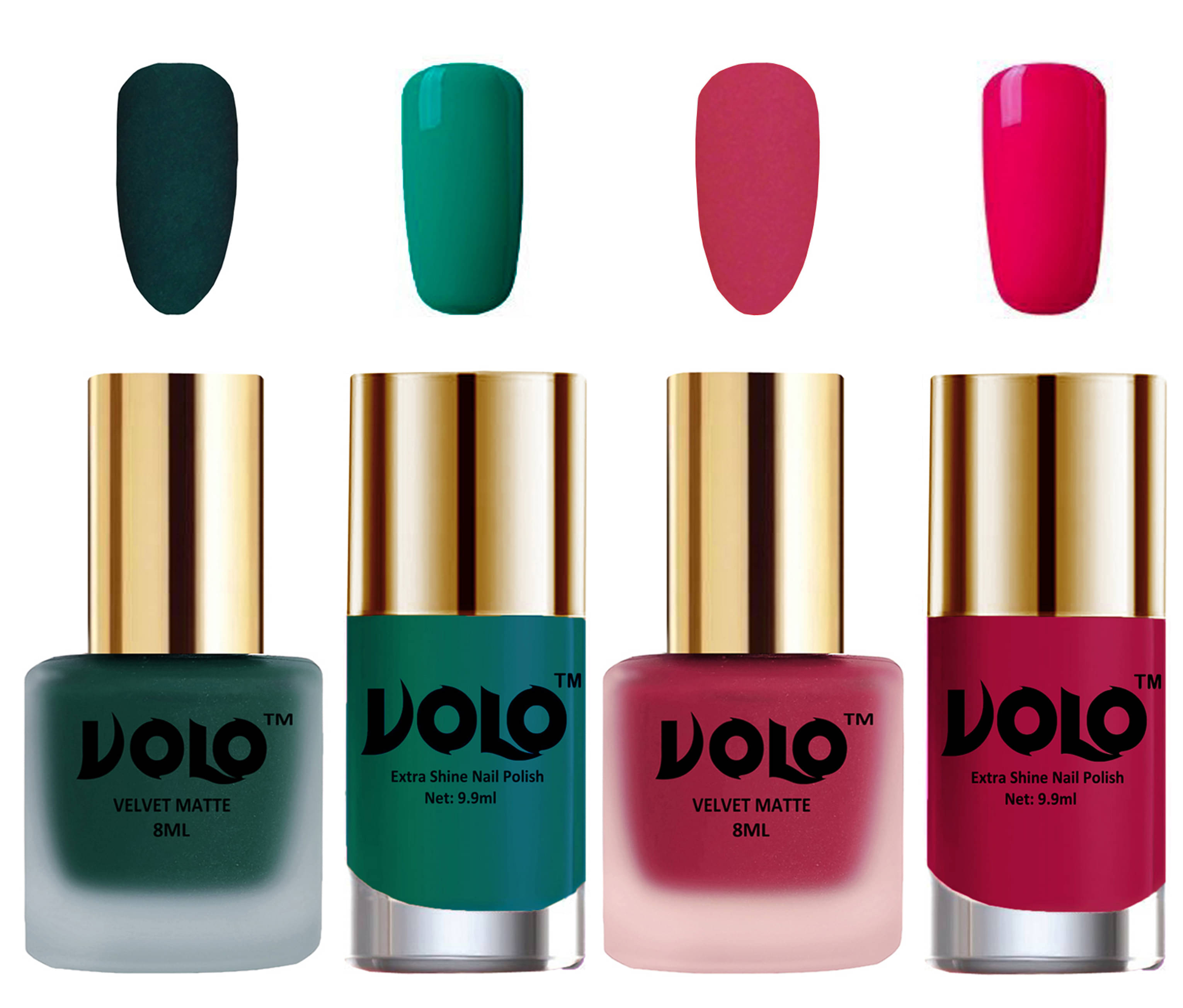 VOLO Extra Shine AND Dull Velvet Matte Nail Polish Green,Pink,Green, Magenta Matte Pack of 4 36 mL VOLO Extra Shine AND Dull Velvet Matte Nail Polish Green,Pink,Green, Magenta Matte Pack of 4 36 mL