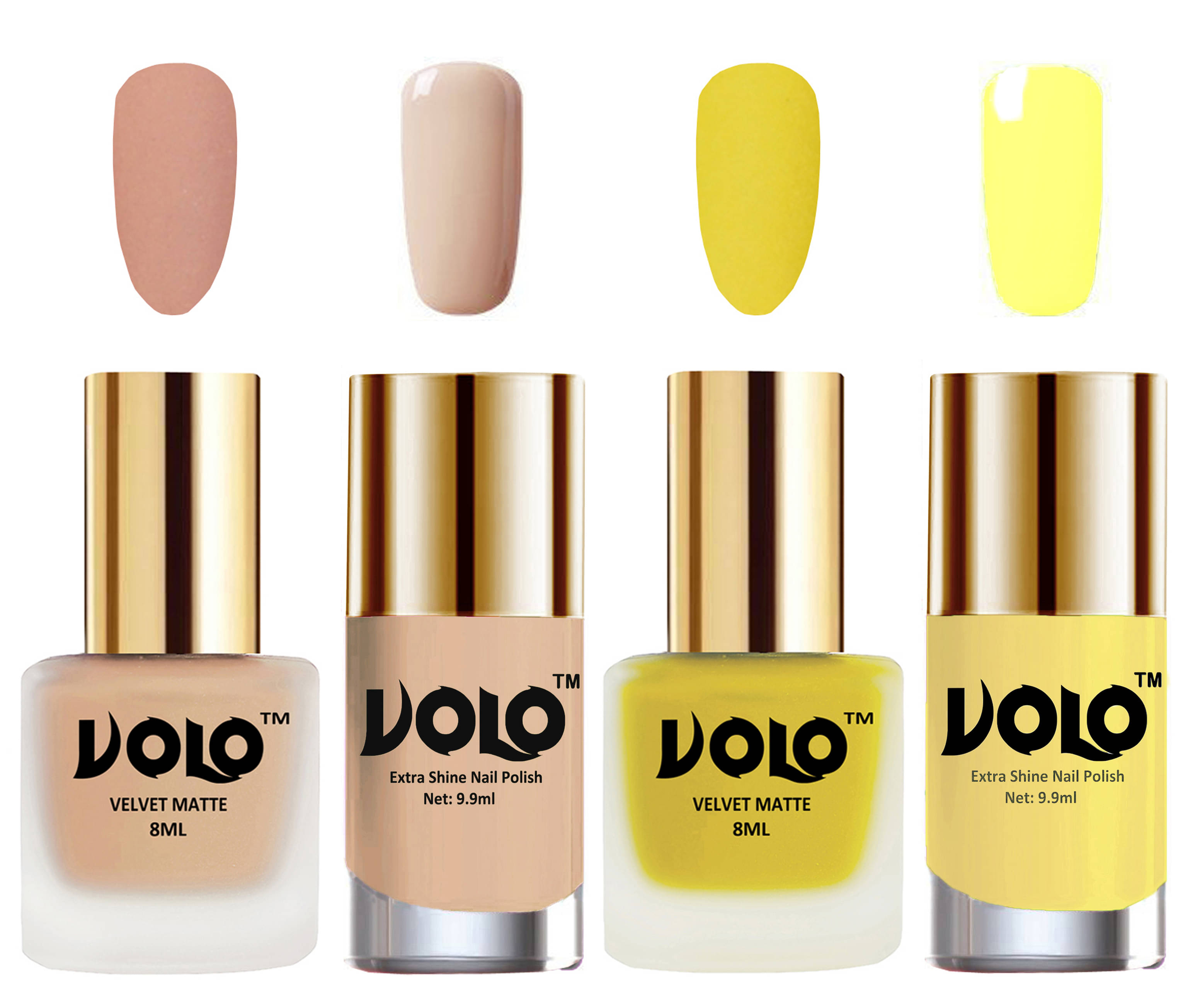     			VOLO Extra Shine AND Dull Velvet Matte Nail Polish Nude,Yellow,Nude, Yellow Matte Pack of 4 36 mL