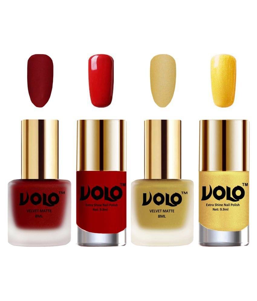 VOLO Extra Shine AND Dull Velvet Matte Nail Polish Red,Gold,Red, Gold Matte Pack of 4 36 mL VOLO Extra Shine AND Dull Velvet Matte Nail Polish Red,Gold,Red, Gold Matte Pack of 4 36 mL