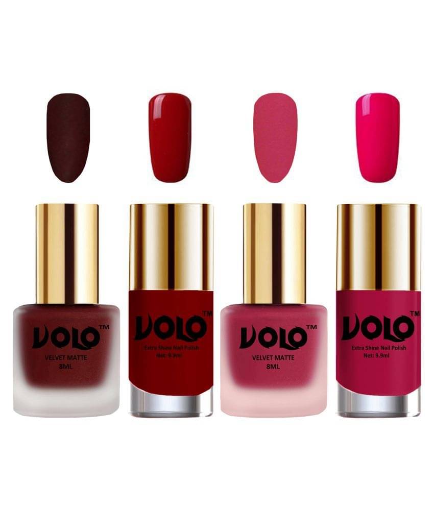 VOLO Extra Shine AND Dull Velvet Matte Nail Polish Maroon,Pink,Red, Magenta Matte Pack of 4 36 mL VOLO Extra Shine AND Dull Velvet Matte Nail Polish Maroon,Pink,Red, Magenta Matte Pack of 4 36 mL