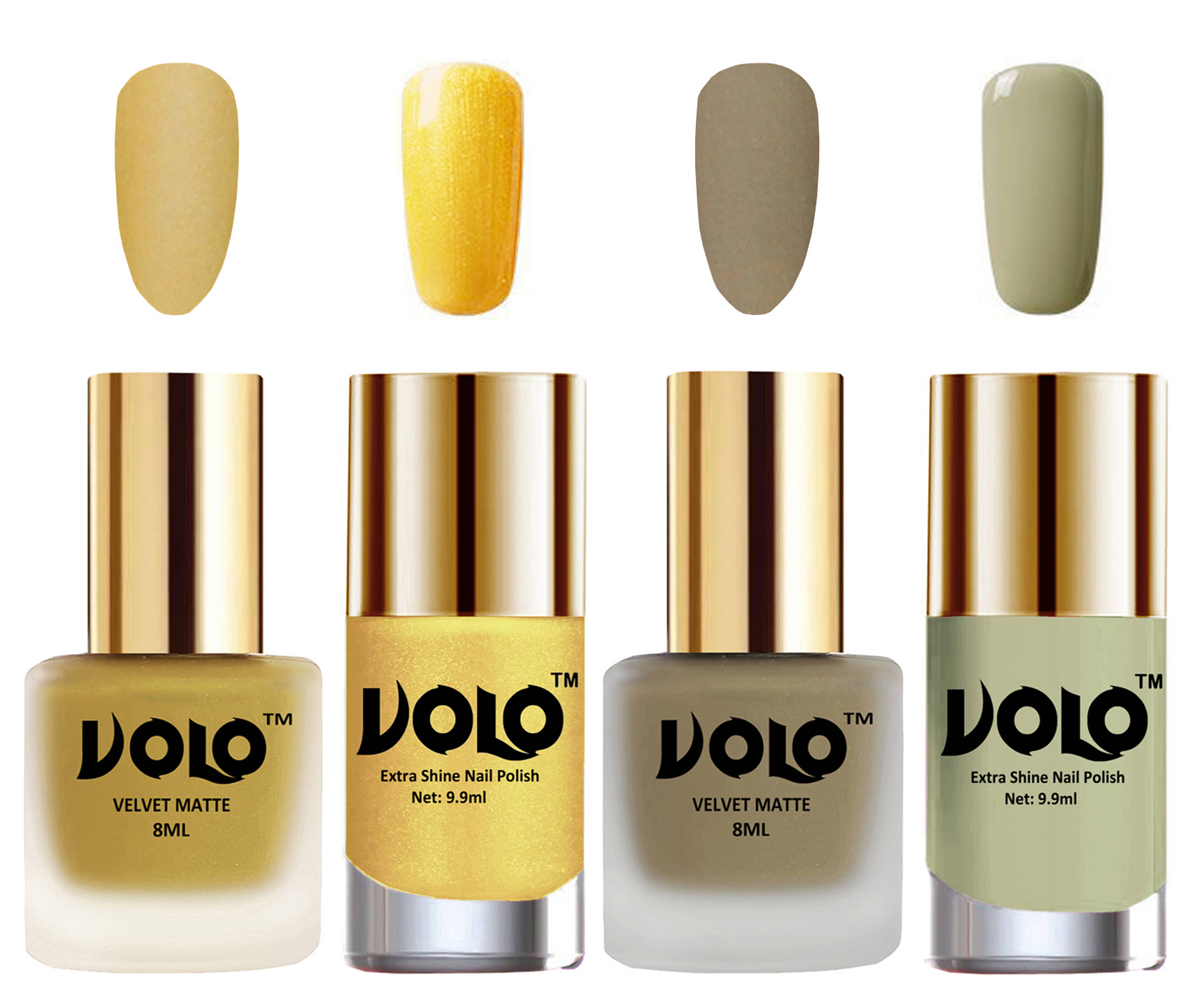 VOLO Extra Shine AND Dull Velvet Matte Nail Polish Gold,Nude,Gold, Grey Matte Pack of 4 36 mL VOLO Extra Shine AND Dull Velvet Matte Nail Polish Gold,Nude,Gold, Grey Matte Pack of 4 36 mL