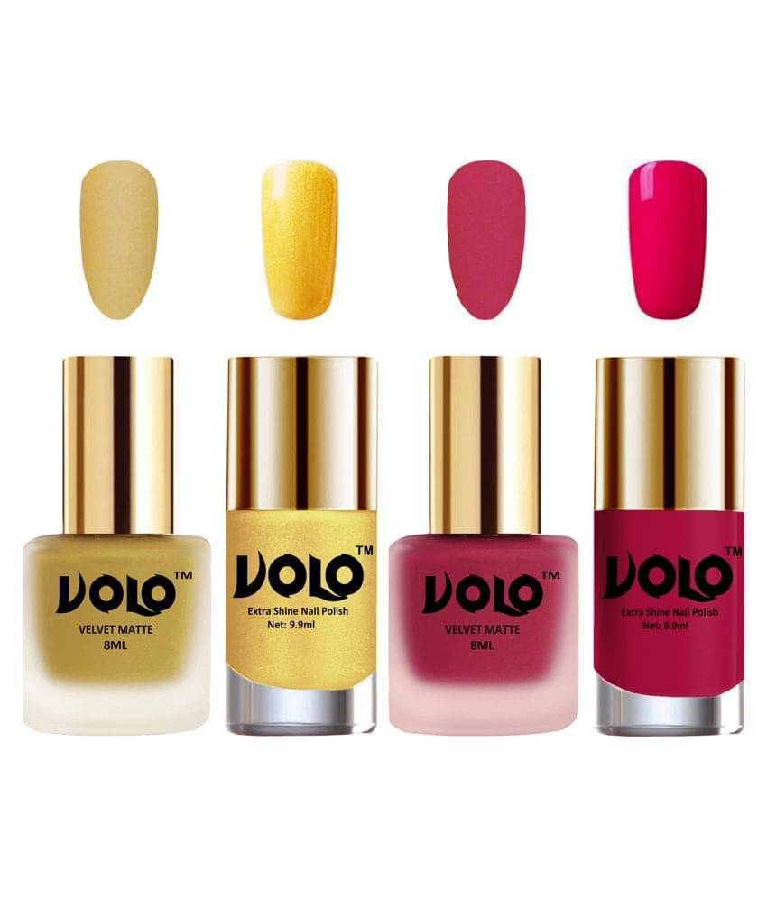     			VOLO Extra Shine AND Dull Velvet Matte Nail Polish Gold,Pink,Gold, Magenta Matte Pack of 4 36 mL