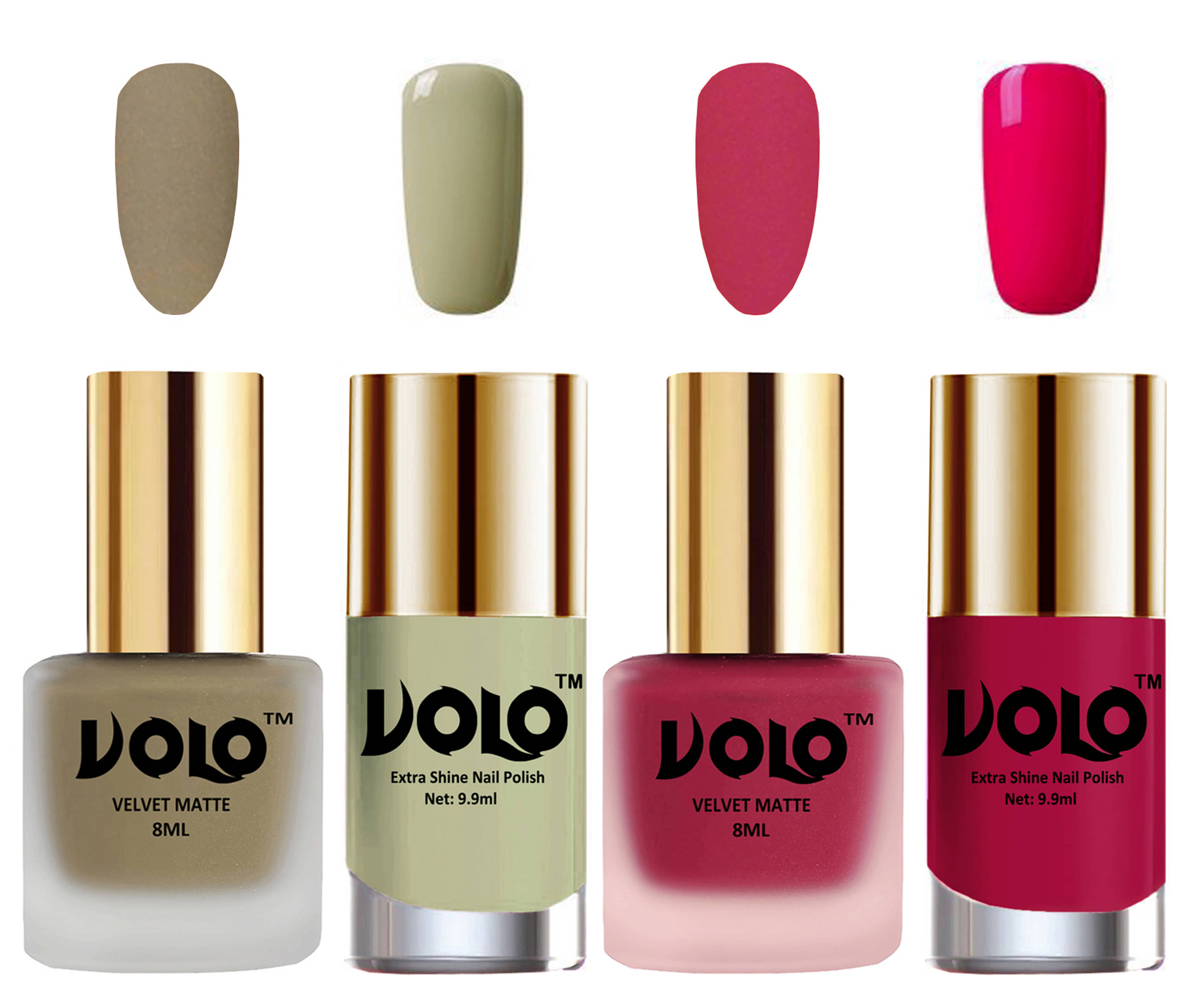 VOLO Extra Shine AND Dull Velvet Matte Nail Polish Nude,Pink,Grey, Magenta Matte Pack of 4 36 mL VOLO Extra Shine AND Dull Velvet Matte Nail Polish Nude,Pink,Grey, Magenta Matte Pack of 4 36 mL