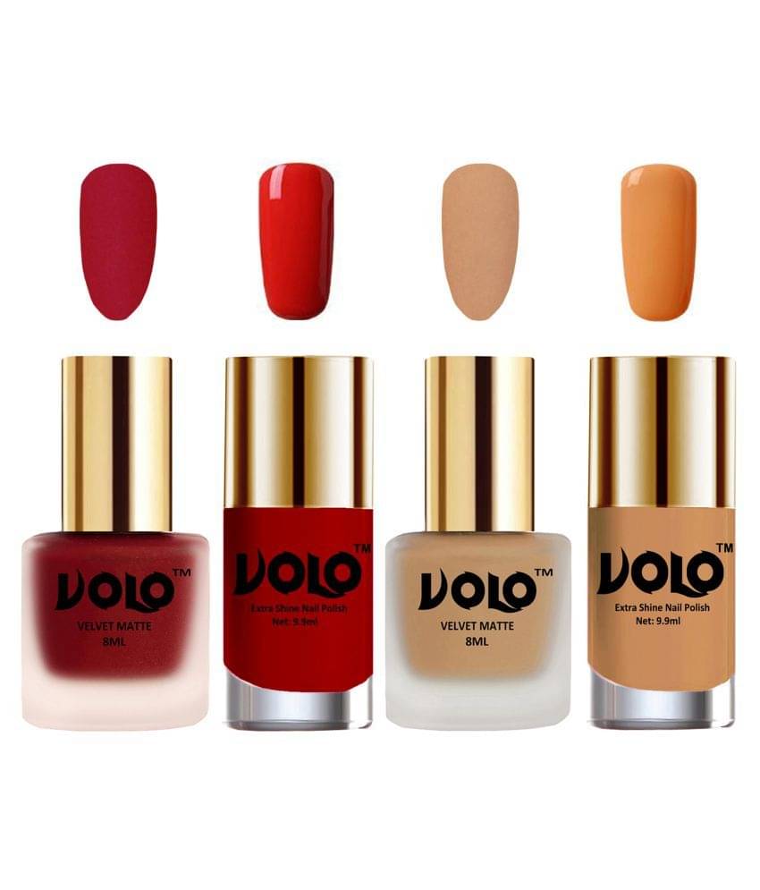 VOLO Extra Shine AND Dull Velvet Matte Nail Polish Red,Nude,Orange, Nude Glossy Pack of 4 36 mL VOLO Extra Shine AND Dull Velvet Matte Nail Polish Red,Nude,Orange, Nude Glossy Pack of 4 36 mL