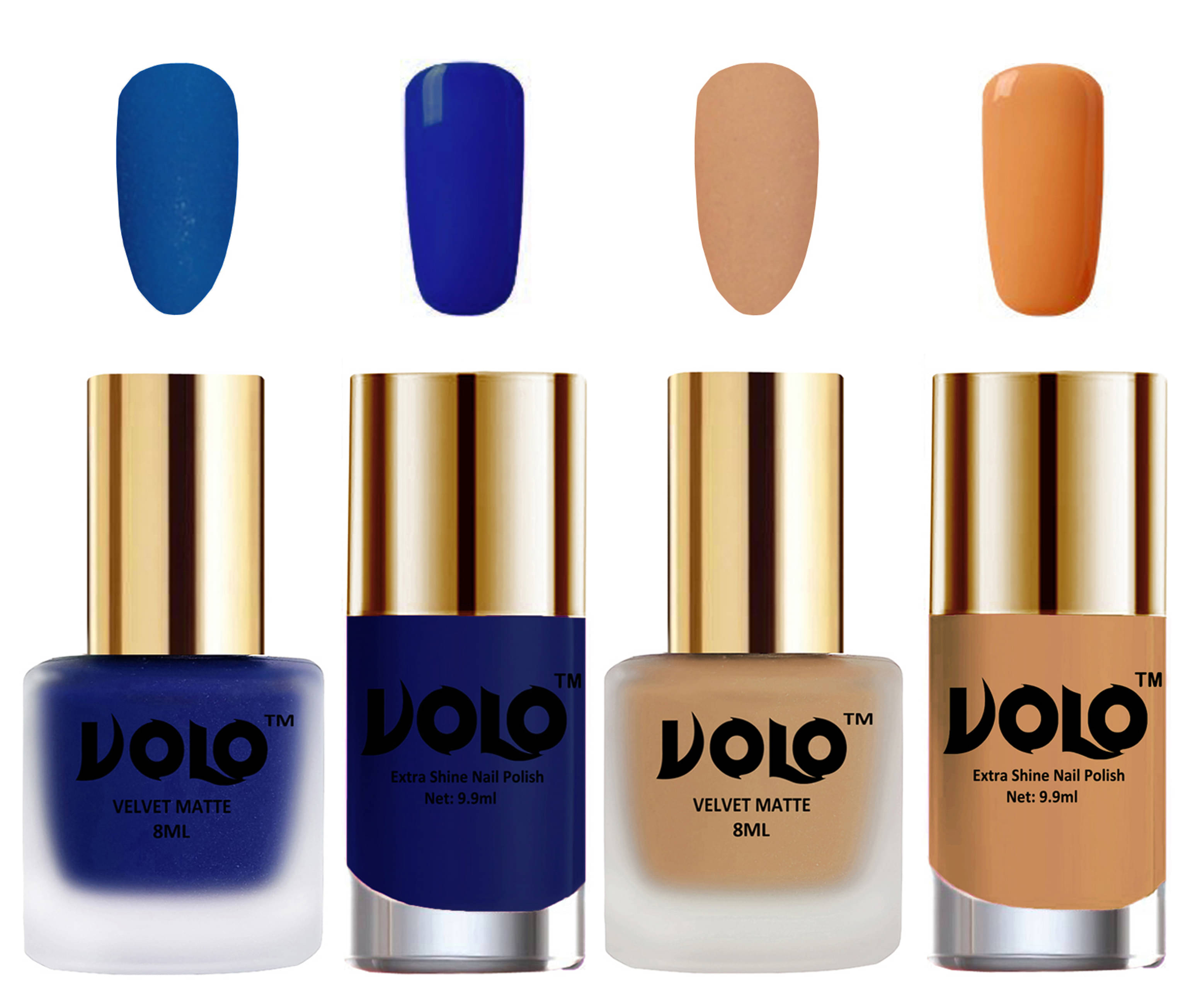     			VOLO Extra Shine AND Dull Velvet Matte Nail Polish Blue,Nude,Blue, Nude Matte Pack of 4 36 mL