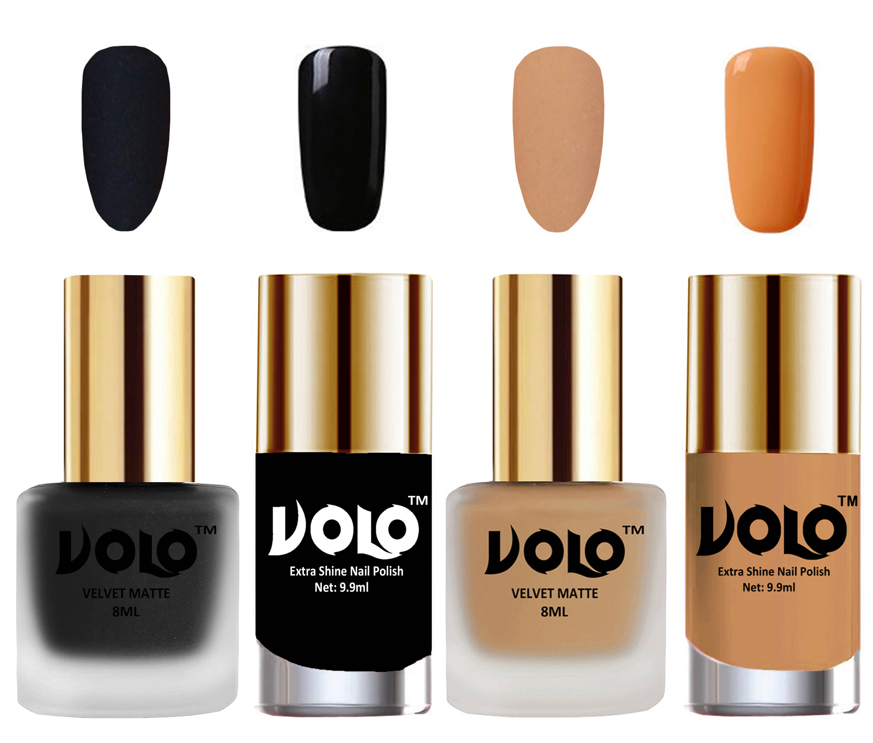 VOLO Extra Shine AND Dull Velvet Matte Nail Polish Black,Nude,Black, Nude Matte Pack of 4 36 mL VOLO Extra Shine AND Dull Velvet Matte Nail Polish Black,Nude,Black, Nude Matte Pack of 4 36 mL