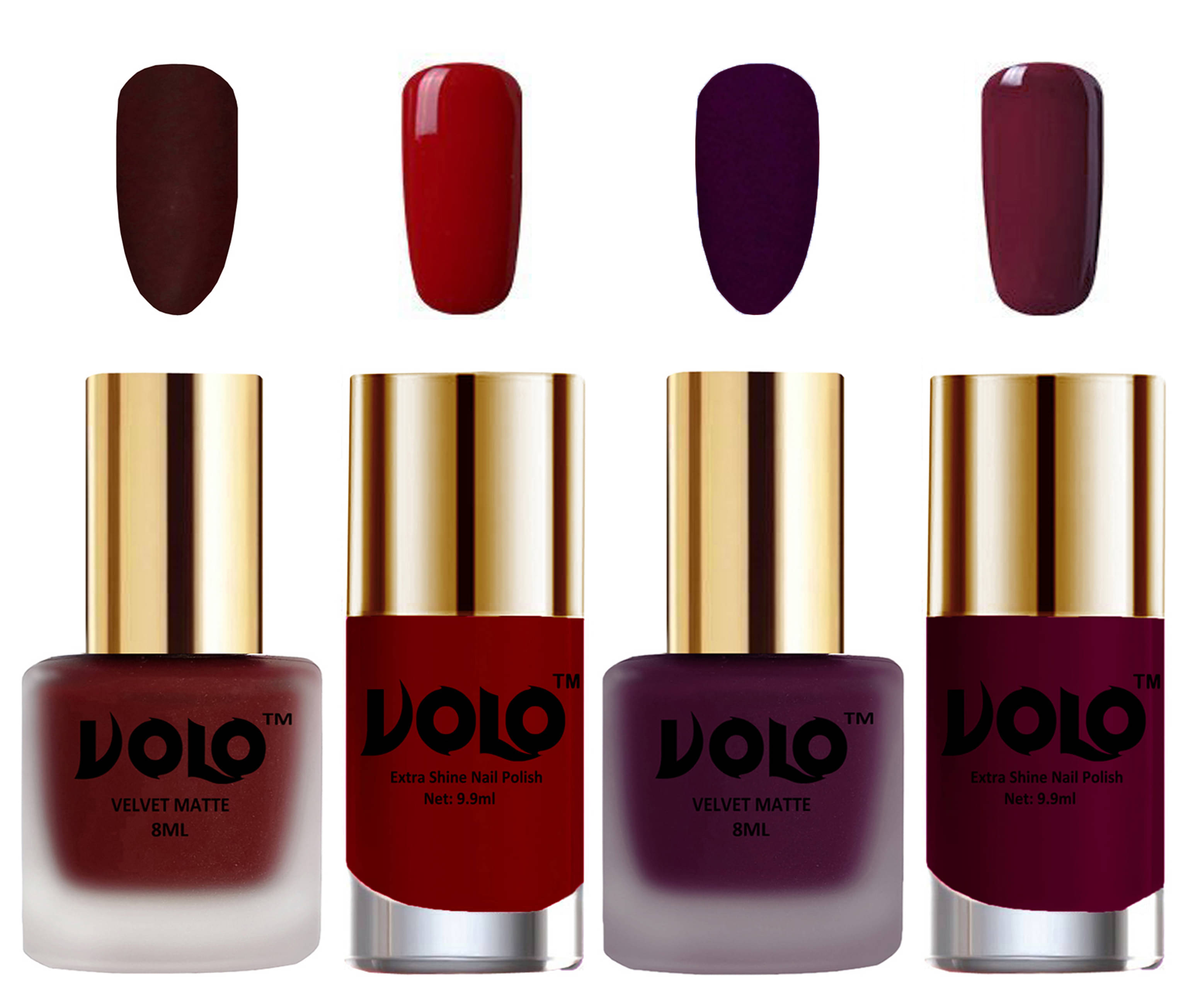 VOLO Extra Shine AND Dull Velvet Matte Nail Polish Maroon,Wine,Red, Wine Matte Pack of 4 36 mL VOLO Extra Shine AND Dull Velvet Matte Nail Polish Maroon,Wine,Red, Wine Matte Pack of 4 36 mL
