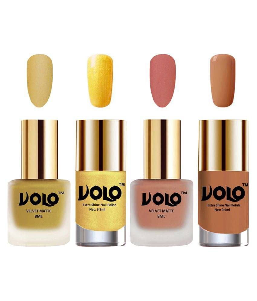     			VOLO Extra Shine AND Dull Velvet Matte Nail Polish Gold,Peach,Gold, Nude Glossy Pack of 4 36 mL