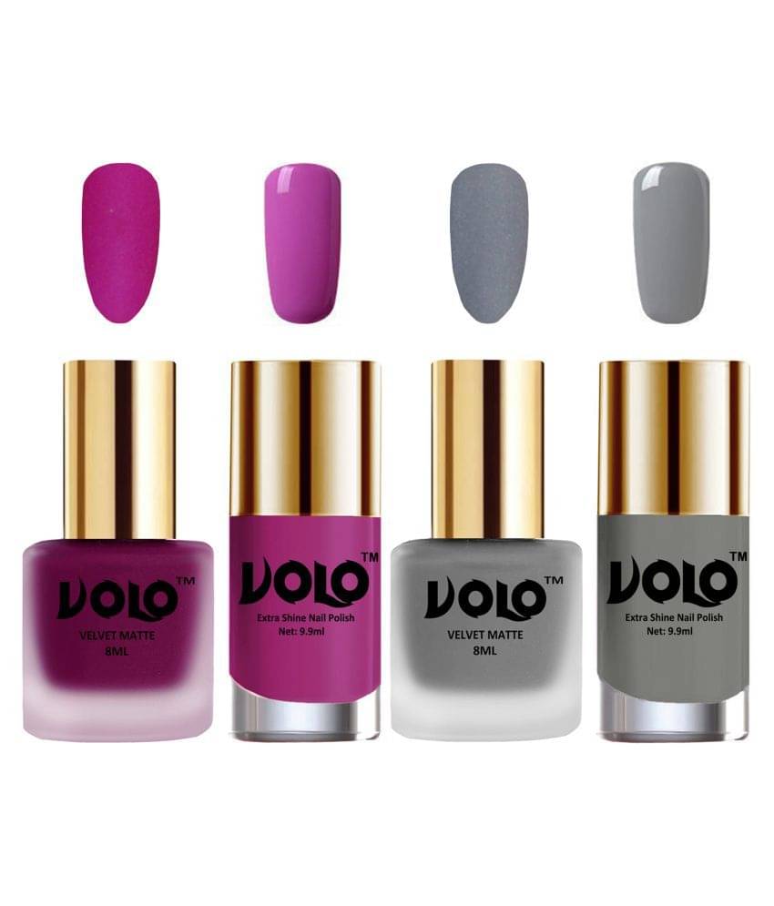     			VOLO Extra Shine AND Dull Velvet Matte Nail Polish Magenta,Grey,Pink, Grey Matte Pack of 4 36 mL