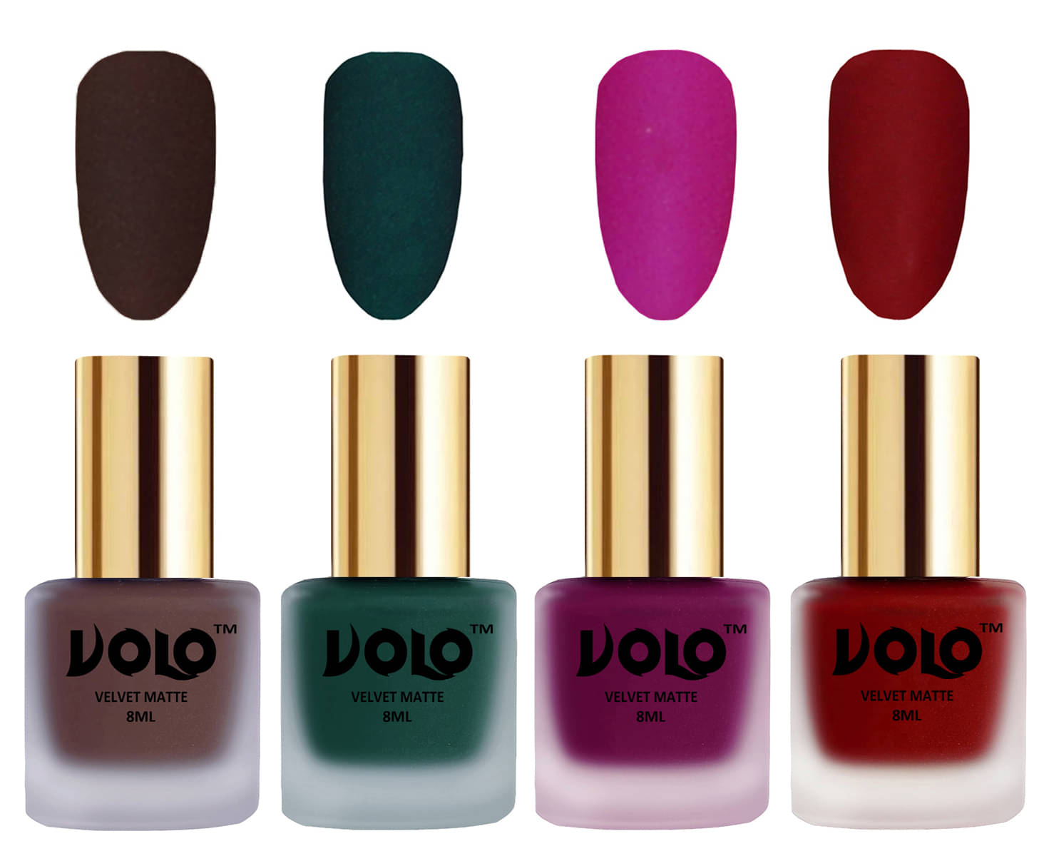 VOLO Velvet Dull Matte Posh Shades Nail Polish Brown,Green,Magenta, Red Pack of 4 32 mL VOLO Velvet Dull Matte Posh Shades Nail Polish Brown,Green,Magenta, Red Pack of 4 32 mL