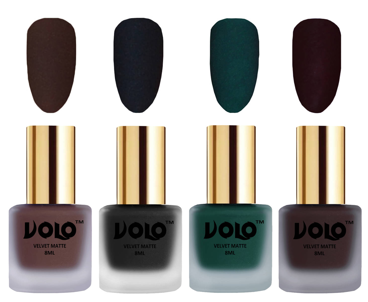     			VOLO Velvet Dull Matte Posh Shades Nail Polish Brown,Black,Green, Wine Pack of 4 32 mL