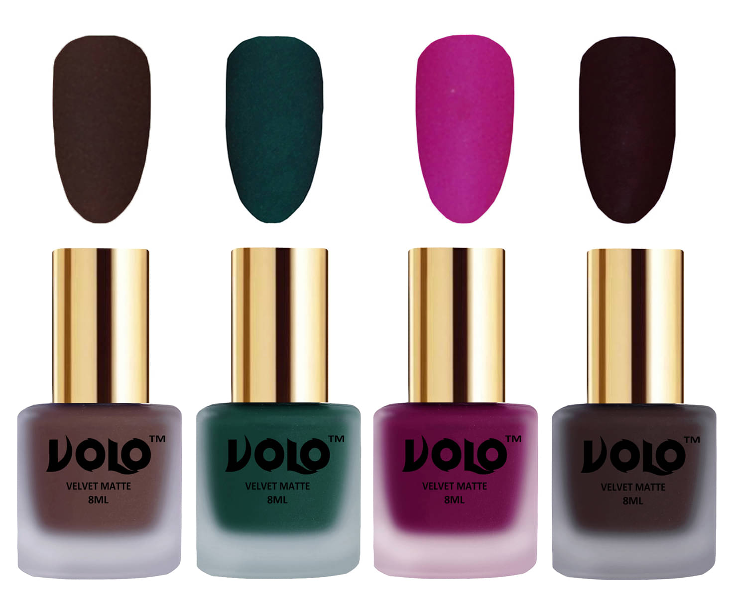 VOLO Velvet Dull Matte Posh Shades Nail Polish Brown,Green,Magenta, Wine Pack of 4 32 mL VOLO Velvet Dull Matte Posh Shades Nail Polish Brown,Green,Magenta, Wine Pack of 4 32 mL