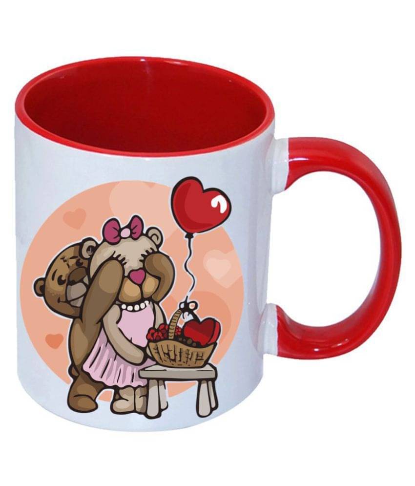     			COLOR YARD cute couple with flying, on inner red printed Ceramic Coffee Mug 1 Pcs 325 mL