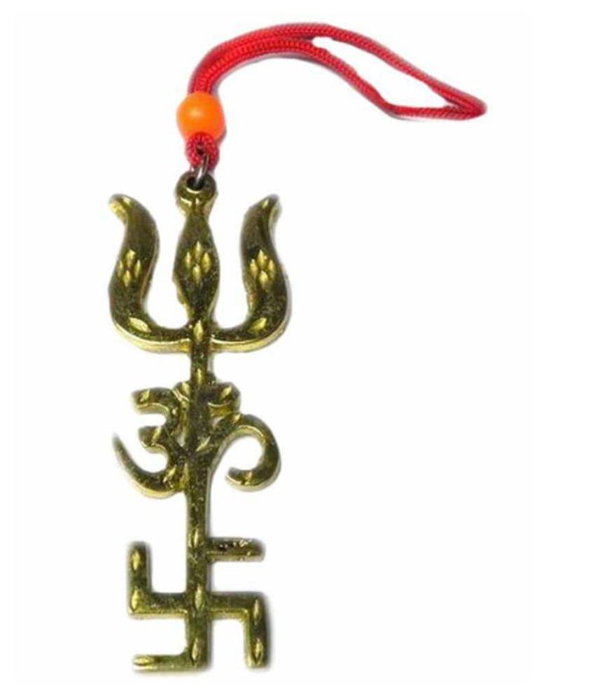     			RAM RAM G  Tri-shakti swastik Om Trishul Symbol Yantra with Gold Plated Laxmi Ganesh Coin