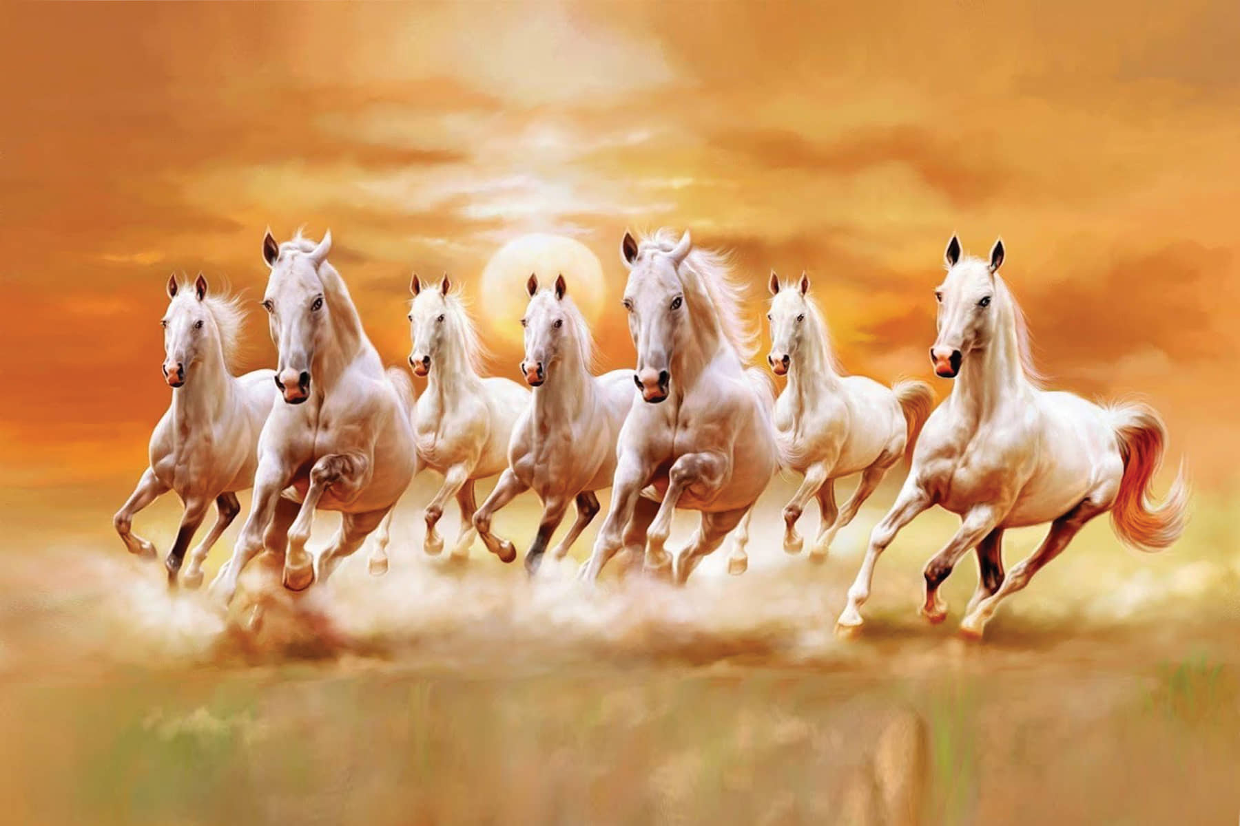 wallpics Vastu 7 Lucky Running Horse Sticker Paper Photo Wall Poster Without Frame