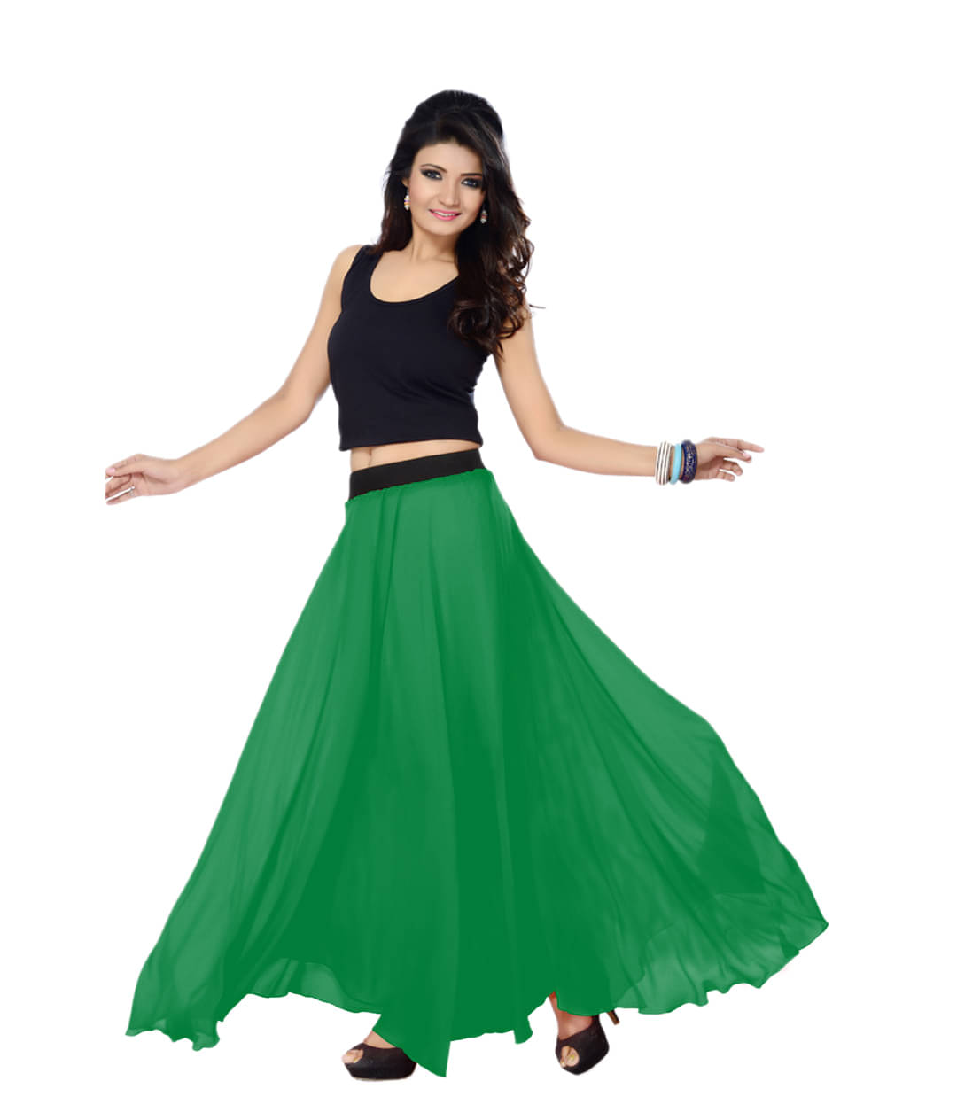     			Sttoffa Georgette A-Line Skirt - Green