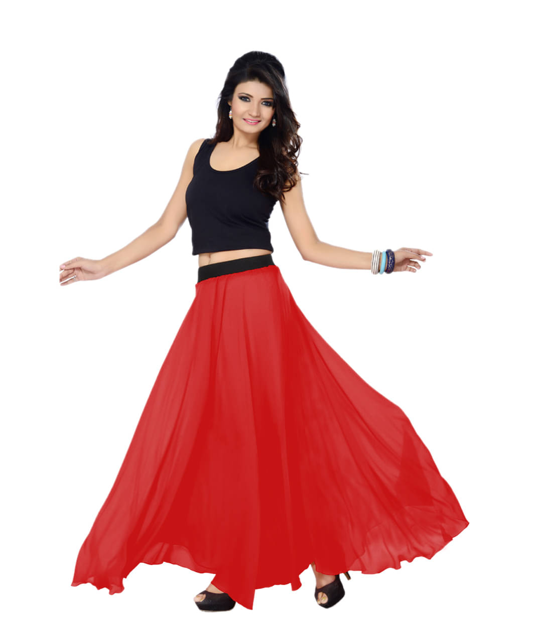 Sttoffa Georgette A-Line Skirt - Red Sttoffa Georgette A-Line Skirt - Red