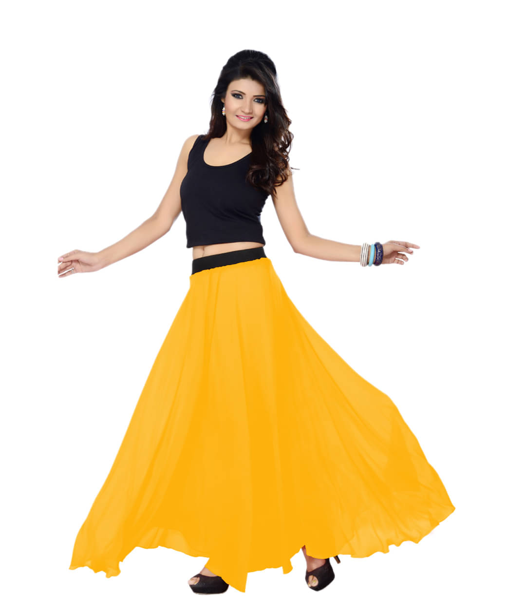 Sttoffa Georgette A-Line Skirt - Yellow Sttoffa Georgette A-Line Skirt - Yellow