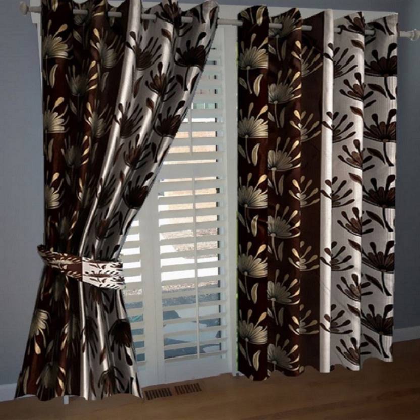 Tanishka Fabs Semi-Transparent Curtain 9 ft ( Pack of 2 ) - Brown Tanishka Fabs Semi-Transparent Curtain 9 ft ( Pack of 2 ) - Brown