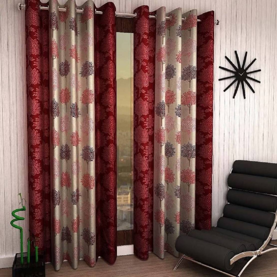 Tanishka Fabs Semi-Transparent Curtain 5 ft ( Pack of 2 ) - Maroon Tanishka Fabs Semi-Transparent Curtain 5 ft ( Pack of 2 ) - Maroon