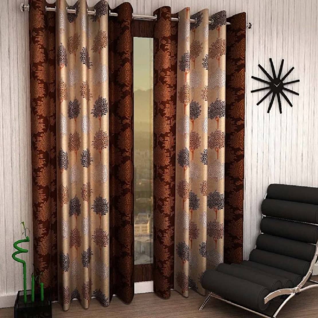 Tanishka Fabs Semi-Transparent Curtain 9 ft ( Pack of 2 ) - Brown