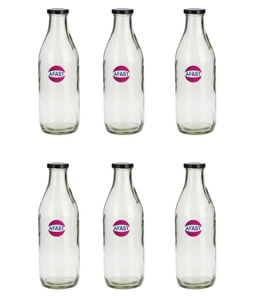 Somil Glass Storage Bottle, Transparent, Pack Of 6, 1000 ml