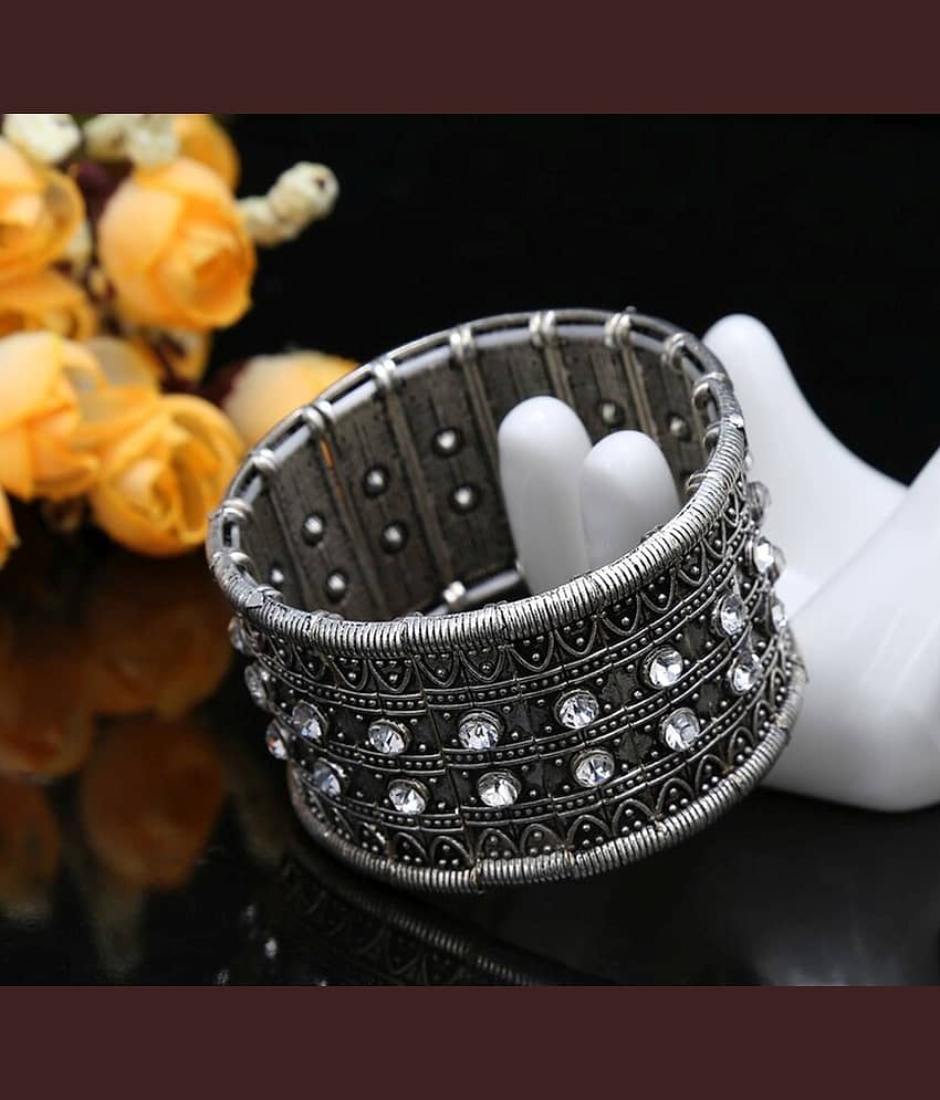 The Jewelbox® Tribal Tibetan Afghani Bohemian Oxidised German Silver Free Size Stretchable Bangle Bracelet Women - Bangles & Bracelets | Buy online on ZillyBuy