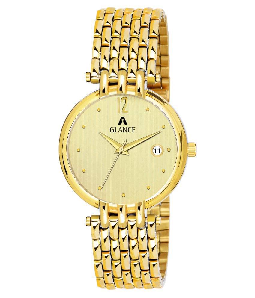     			Aglance 1456ym02 Golden Dial Stainless Steel Analog Men's Watch