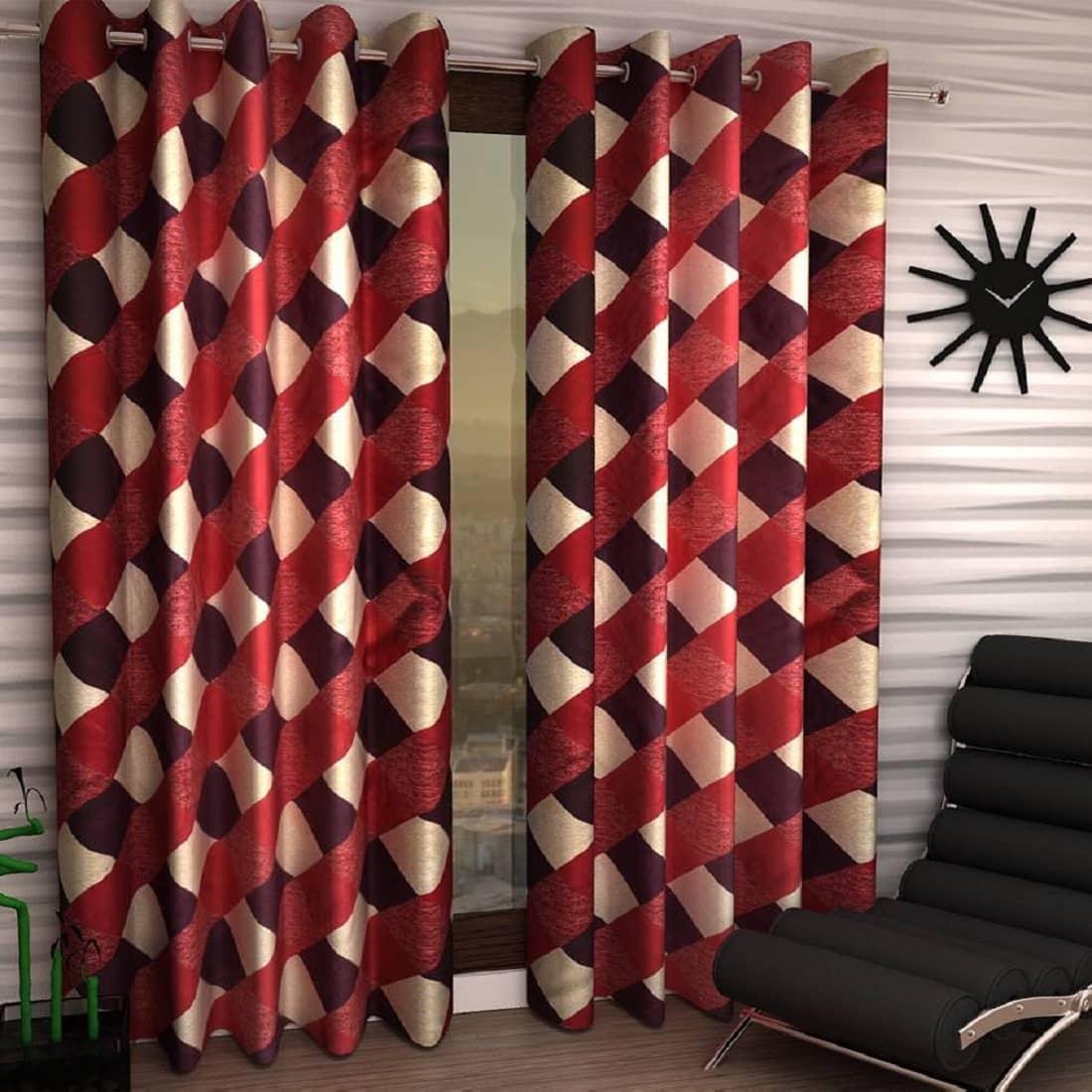 Tanishka Fabs Semi-Transparent Curtain 7 ft ( Pack of 2 ) - Red