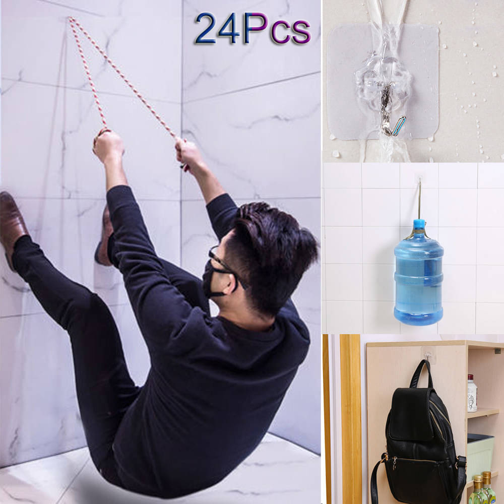     			24x Strong Transparent Suction Cup Sucker Wall Hooks Hanger For Kitchen Bathroom