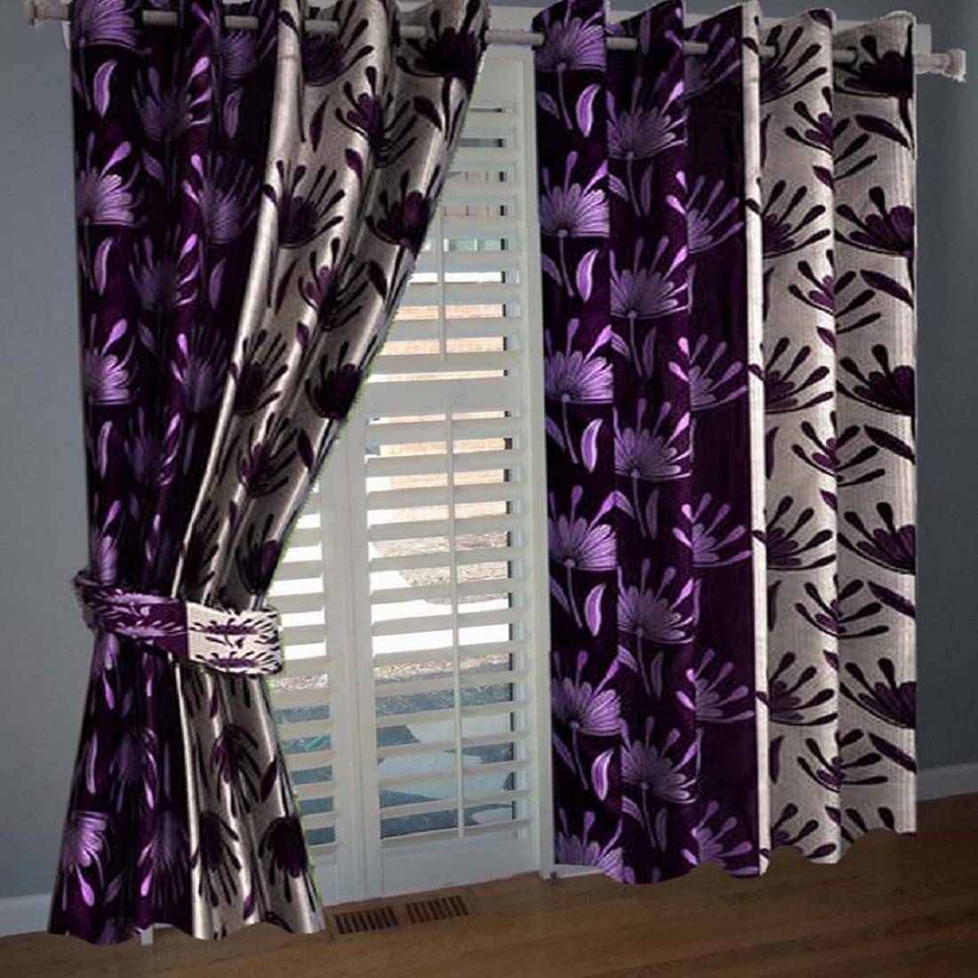 Tanishka Fabs Semi-Transparent Curtain 5 ft ( Pack of 2 ) - Purple Tanishka Fabs Semi-Transparent Curtain 5 ft ( Pack of 2 ) - Purple