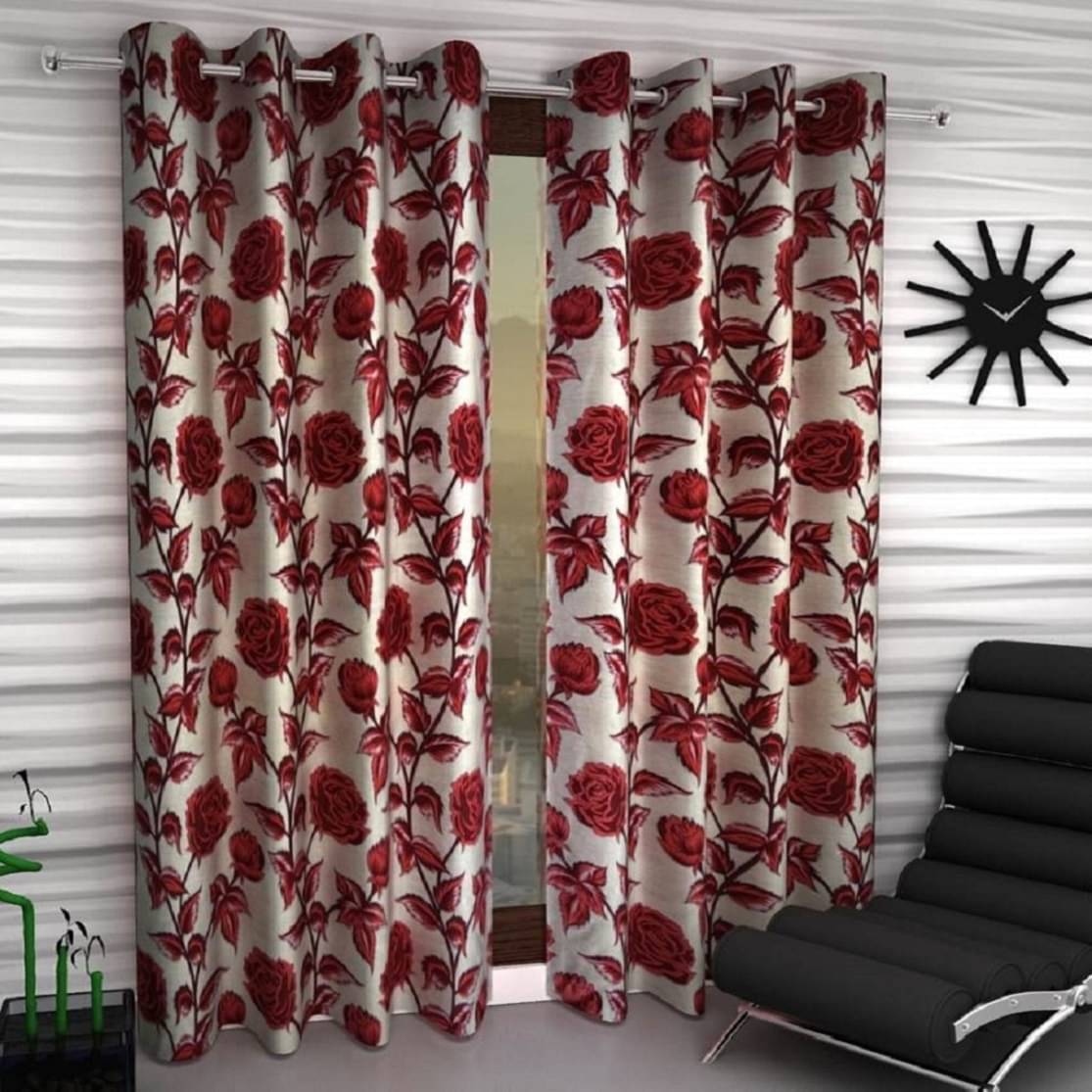     			Tanishka Fabs Semi-Transparent Curtain 5 ft ( Pack of 2 ) - Red