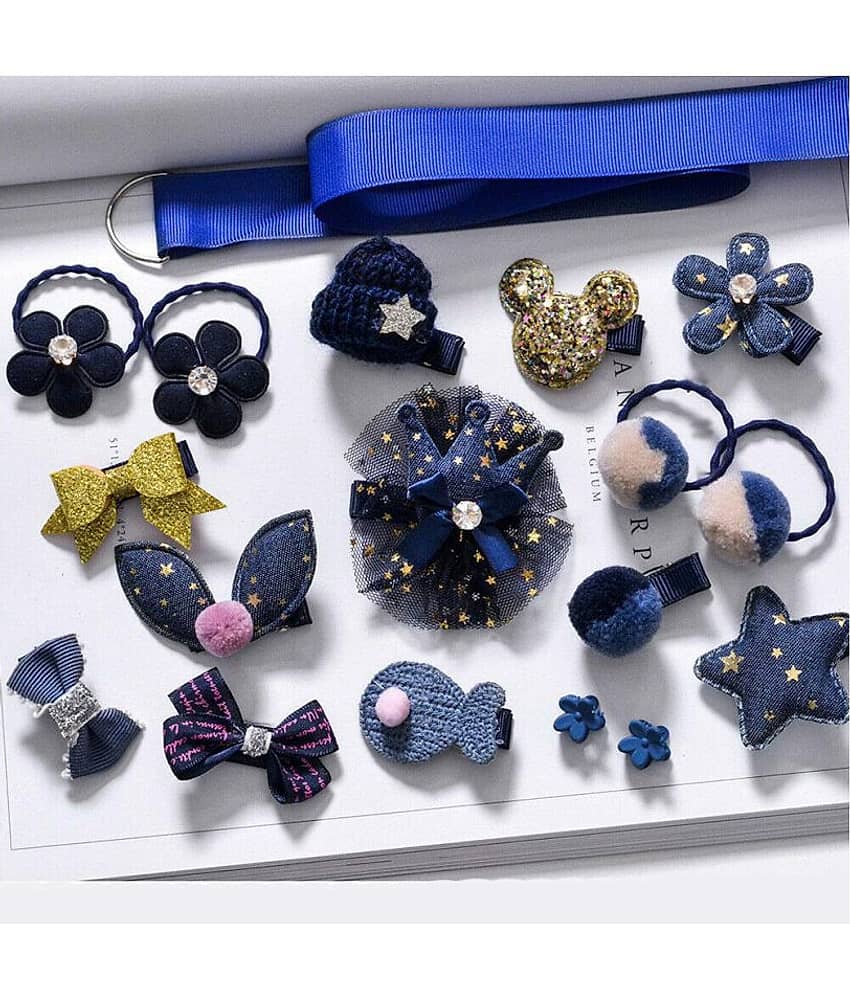 FOK Set of 18 Pieces Fancy Headwear Acessories For Baby Girls/Toddlers - Blue - Jewellery Sets | Buy online on ZillyBuy
