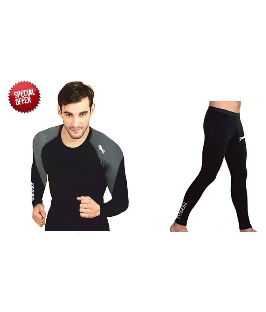     			Just Rider Compression T-Shirt, Top Full Sleeve & Men Nylon Compression Pants/Tights/Leggings(Pack of 2)