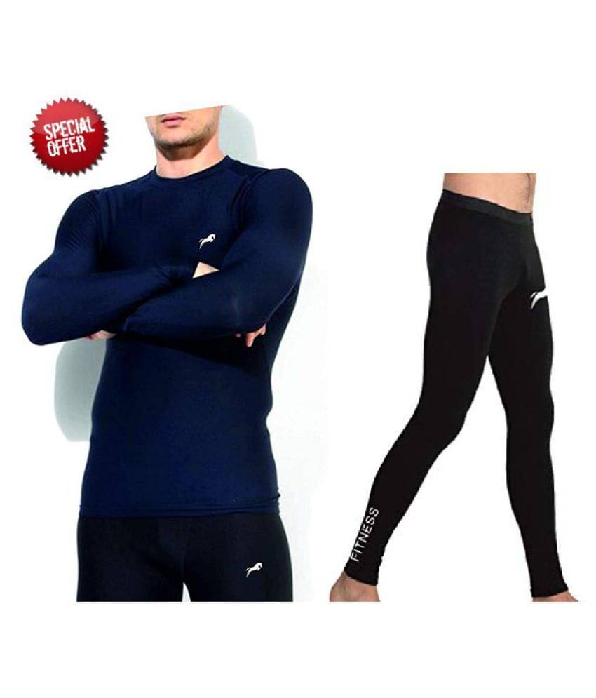     			Just Rider Lycra T-Shirts for Men Full Sleeve & Full Length Compression Lower Tights (Pack of 2)