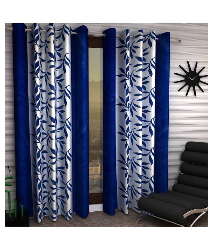 Tanishka Fabs Semi-Transparent Curtain 7 ft ( Pack of 2 ) - Navy Blue Tanishka Fabs Semi-Transparent Curtain 7 ft ( Pack of 2 ) - Navy Blue