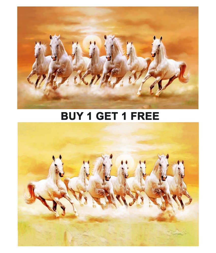 wallpics vastu 7 lucky running horse Waterproof Paper Photo Wall Poster Without Frame