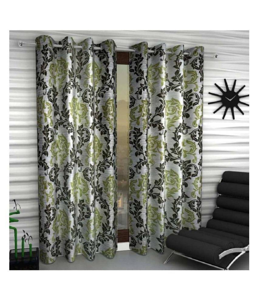 Tanishka Fabs Semi-Transparent Curtain 9 ft ( Pack of 2 ) - Green Tanishka Fabs Semi-Transparent Curtain 9 ft ( Pack of 2 ) - Green