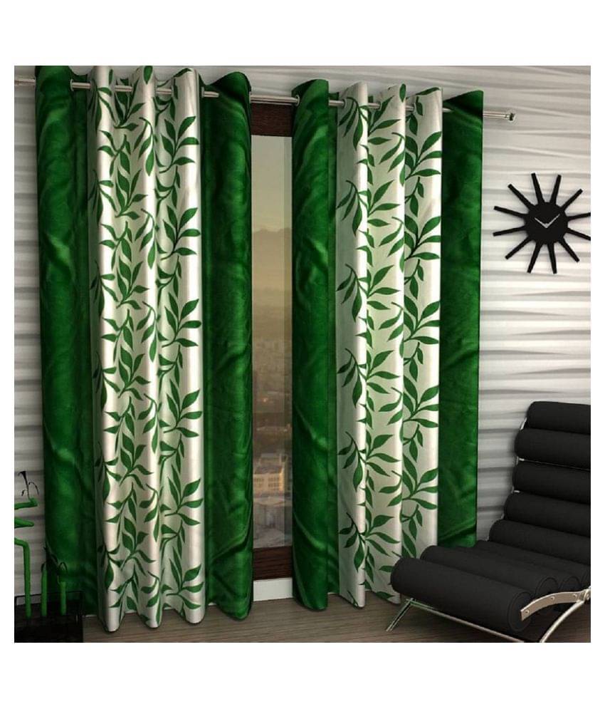     			Tanishka Fabs Semi-Transparent Curtain 7 ft ( Pack of 2 ) - Green