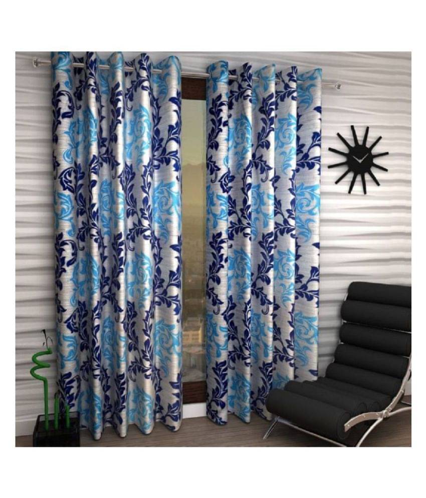 Tanishka Fabs Semi-Transparent Curtain 7 ft ( Pack of 2 ) - Blue Tanishka Fabs Semi-Transparent Curtain 7 ft ( Pack of 2 ) - Blue