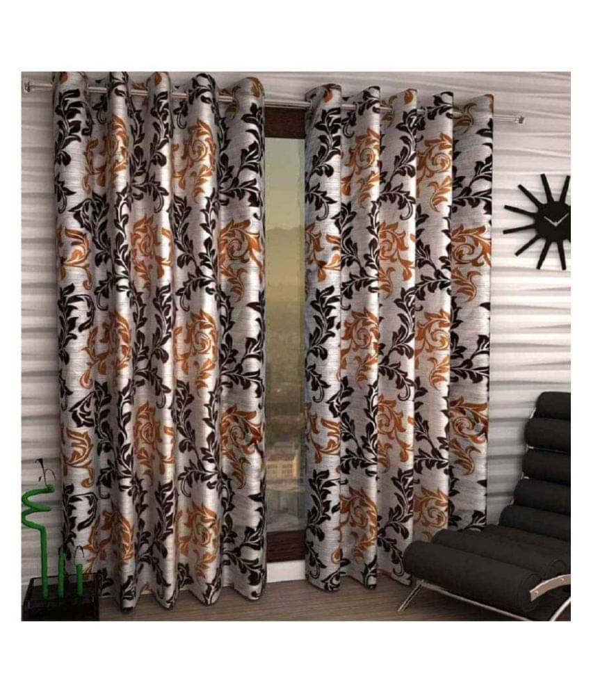     			Tanishka Fabs Semi-Transparent Curtain 7 ft ( Pack of 2 ) - Brown