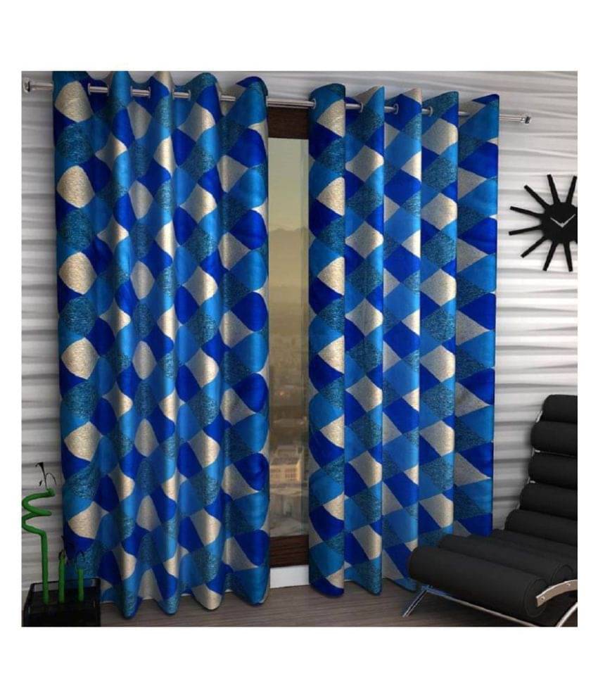 Tanishka Fabs Semi-Transparent Curtain 5 ft ( Pack of 2 ) - Blue Tanishka Fabs Semi-Transparent Curtain 5 ft ( Pack of 2 ) - Blue