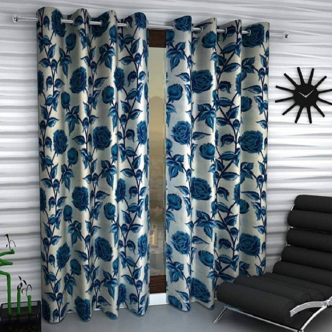 Tanishka Fabs Semi-Transparent Curtain 5 ft ( Pack of 2 ) - Blue Tanishka Fabs Semi-Transparent Curtain 5 ft ( Pack of 2 ) - Blue