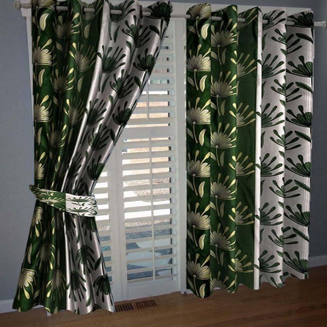     			Tanishka Fabs Semi-Transparent Curtain 9 ft ( Pack of 2 ) - Green