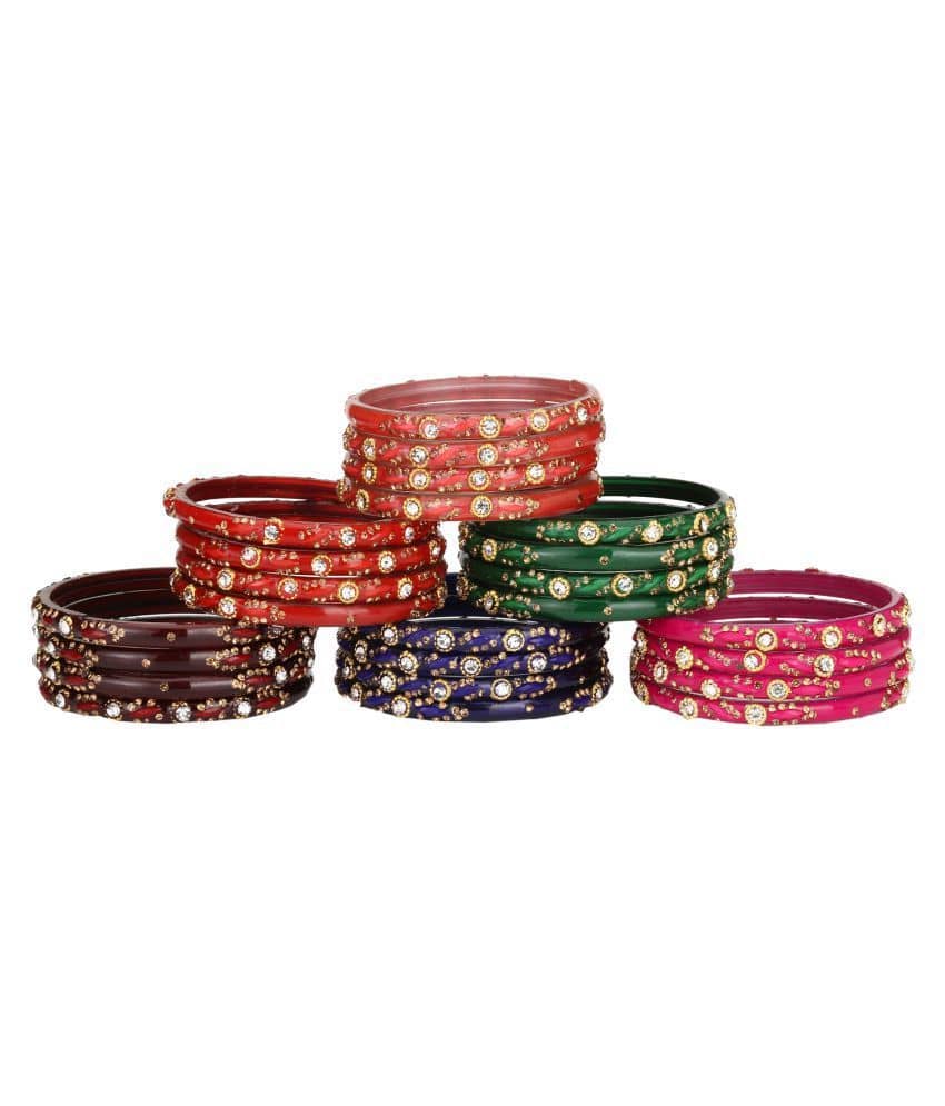 AFAST Designer Colorful Collection Purple 12 Fashion Bangle Set Ornamented With Exclusive Beads-GD1 - Bangles & Bracelets | Buy online on ZillyBuy