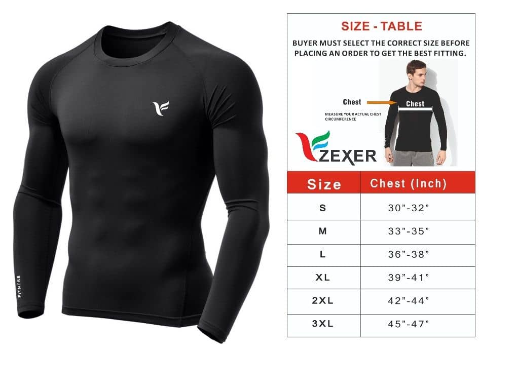 Zexer Unisex 100% Polyester Compression T-Shirt Top Base Layer Full Sleeve T-Shirts Sport Tight T-Shirts Cool Dry