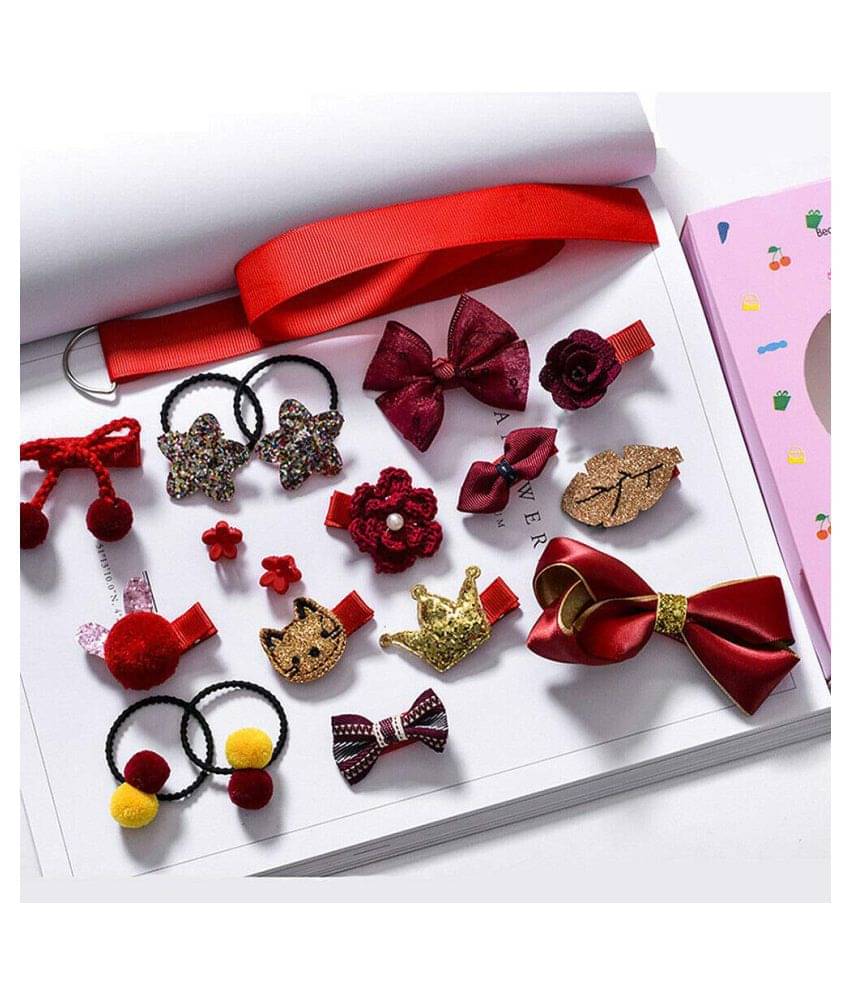     			FOK Set of 18 Pieces Fancy Headwear Acessories For Baby Girls/Toddlers - Red