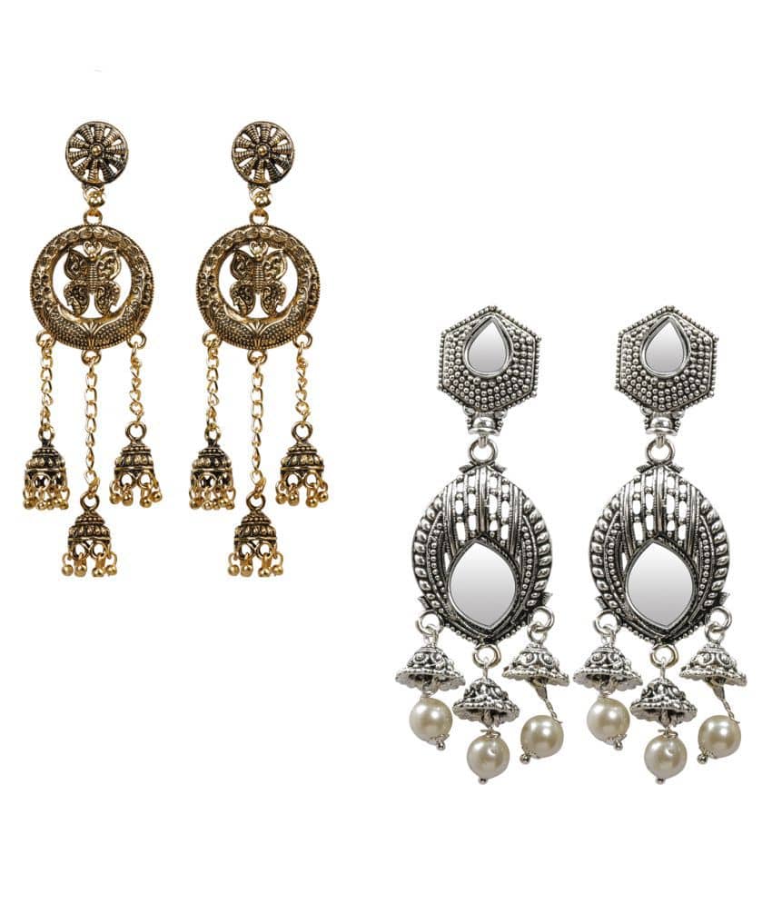 Silver Shine Partywear Traditional Exclusive Drop Earrings combo set pair of 2  for Girls And Women Jewellery - Earrings | Buy online on ZillyBuy